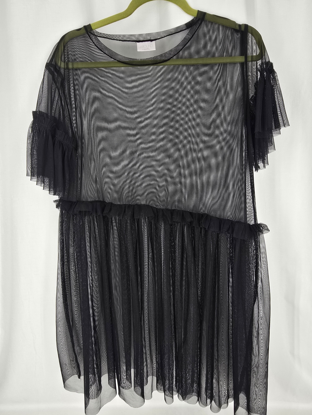 Abound Black Sheer Mesh Top with Olive Trim